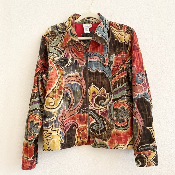 Coldwater Creek Women's L Colorful Embroidered Zip Collared Lined Blazer Jacket - Picture 5 of 11